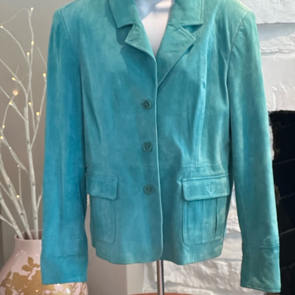 Sky blue leather/ suede jacket from the old Marshal Fields (M)